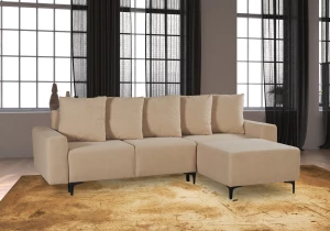 Второе фото. Угловой диван-кровать Халиф со спальным местом бежево кремовый велюр, 261х102х96 см