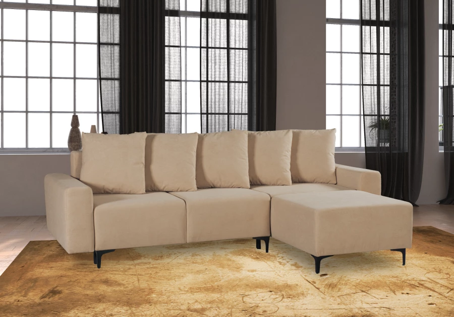 Угловой диван-кровать Халиф со спальным местом бежево кремовый велюр, 261х102х96 см (изображение №10)