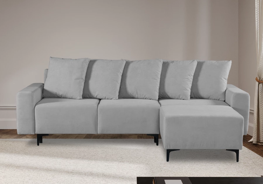 Угловой диван-кровать Халиф, светло серый велюр 261х102х96 см (изображение №11)