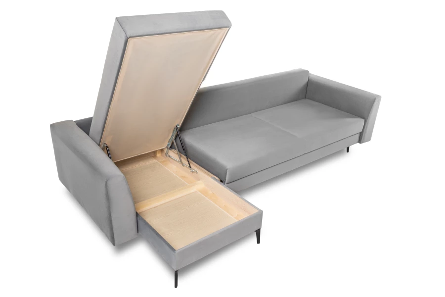 Диван-кровать Тенериф 1, велюровый, раскладной серый велюр, 315х157х70 см (изображение №8)