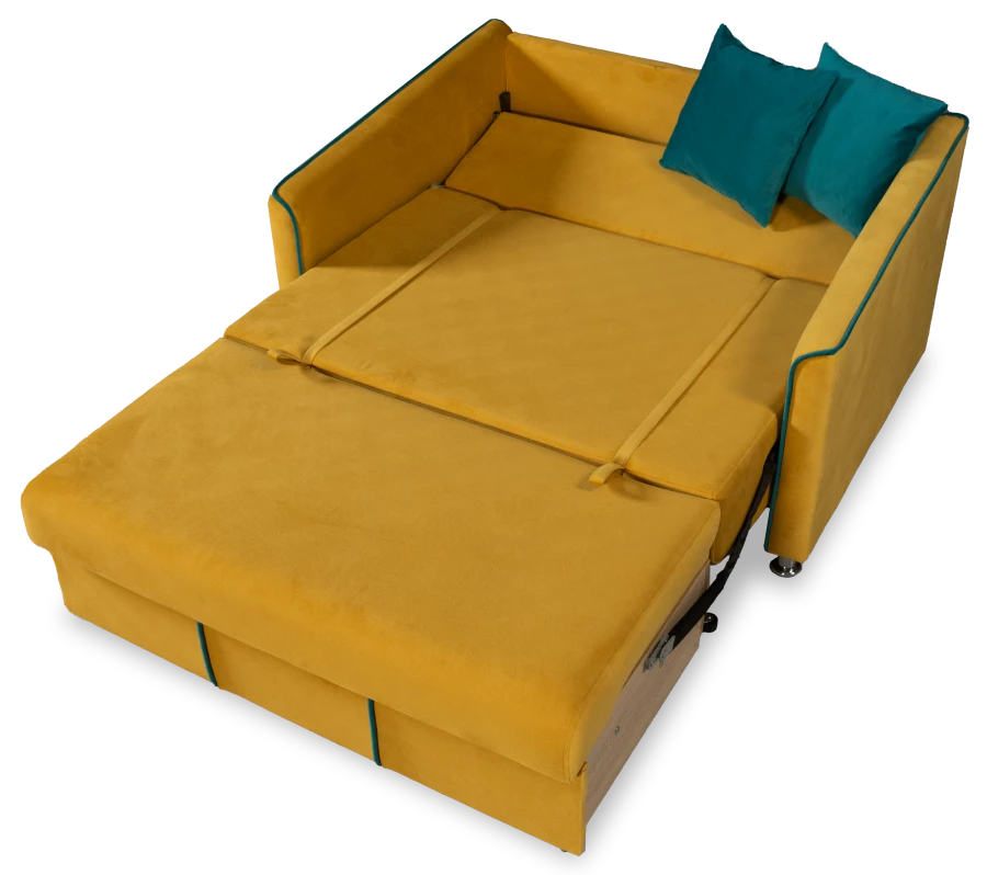 Прямой диван-кровать Милан, велюровый, раскладной, горчично-желтый, 149х99х91 см (изображение №9)