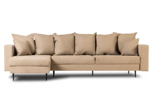 Диван-кровать Тенериф 3 прямой, велюровый, раскладной, бежевый, 312х157х90 см.