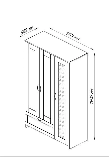 Шкаф комбинированный 3 двери и 1 ящик СИРИУС - аналог IKEA BRIMNES, белый (изображение №4)