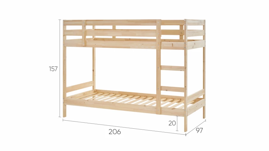 Кровать двухъярусная - аналог IKEA MYDAL/ МИДАЛ/ ОШ / ИКЕА, 90x200 см, под беленый дуб (изображение №5)