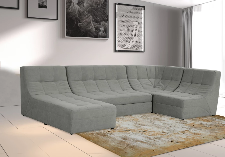 Угловой диван-кровать Палладиум 2, модульный, серый, 325х185х88 см (изображение №11)