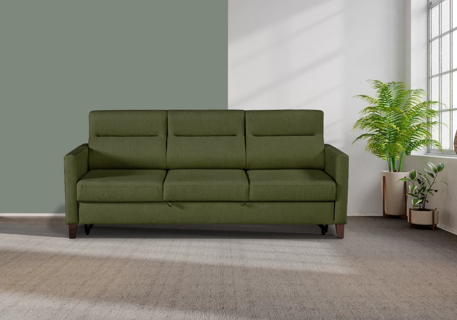 Прямой диван-кровать Марсель, велюровый, темно-зеленый, 223х90х99 см (изображение №9)