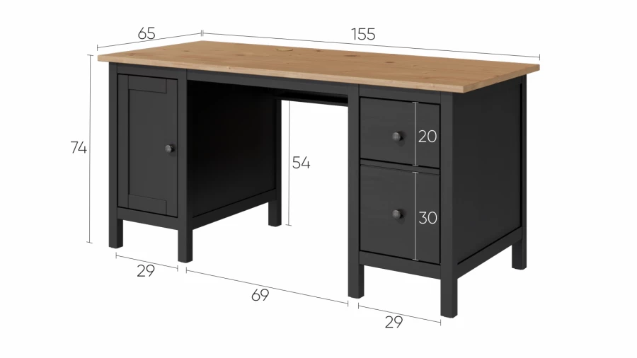 Стол письменный - аналог IKEA HEMNES / ХЕМНЭС/ ХЕМНЕС / КЫМОР / ИКЕА 155х65x74 см, черный/светло-коричневый (изображение №4)