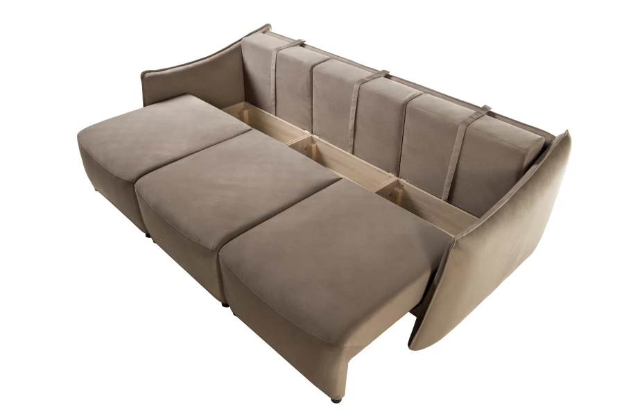 Диван-кровать Френк , велюровый, раскладной, кофейно-песочно-серый, 255х121х95 см (изображение №9)