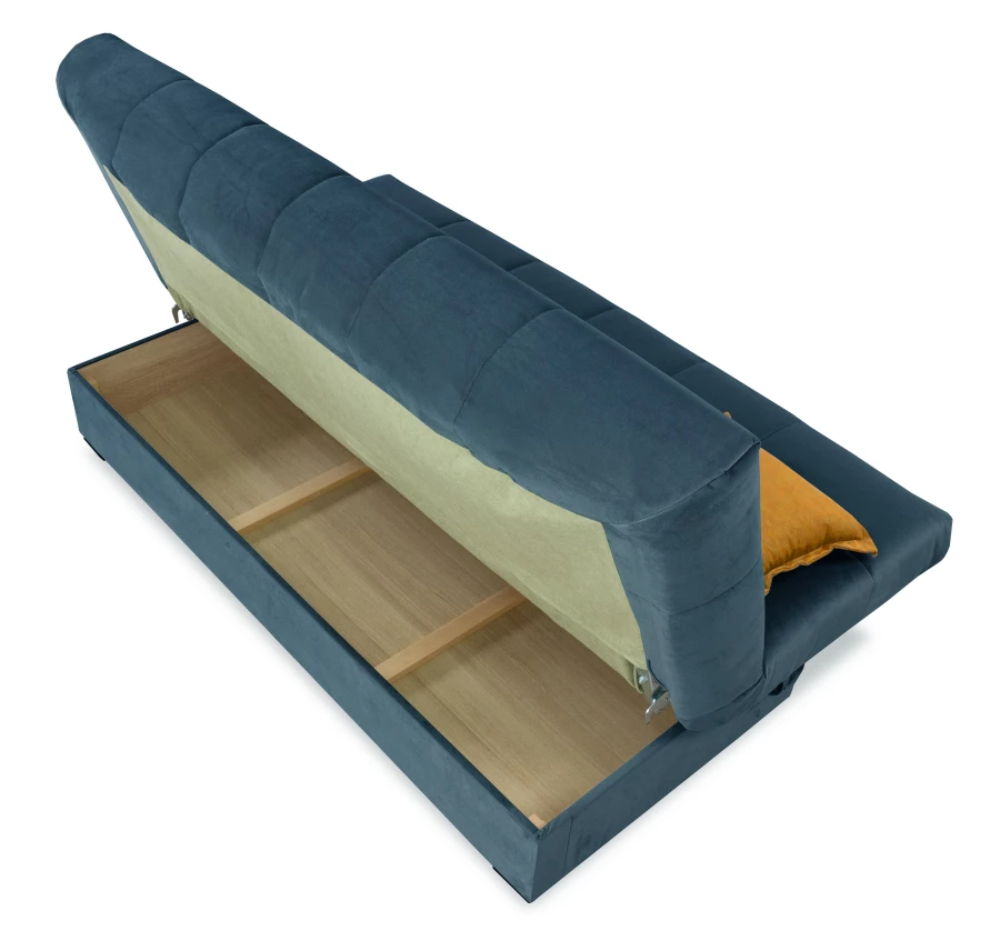 Прямой диван-кровать Аккорд, велюровый, раскладной, темно-синий, 192х100х95 см (изображение №5)