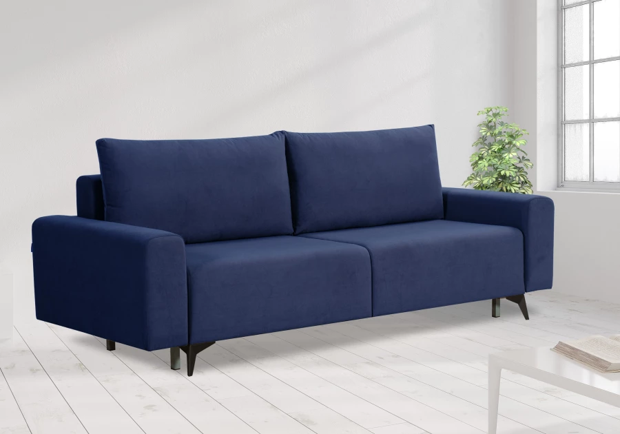Диван-кровать Халиф велюровый, механизм Еврокнижка, синий, 241х105х98 см (изображение №11)
