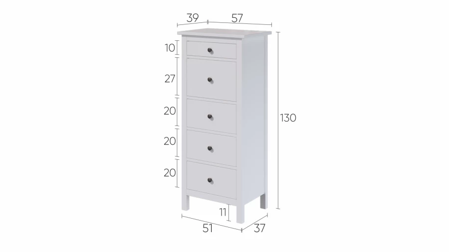 Комод с 5 ящиками - аналог IKEA HEMNES / ХЕМНЭС/ ХЕМНЕС / КЫМОР / ИКЕА 58х131х40 см, белый (изображение №5)