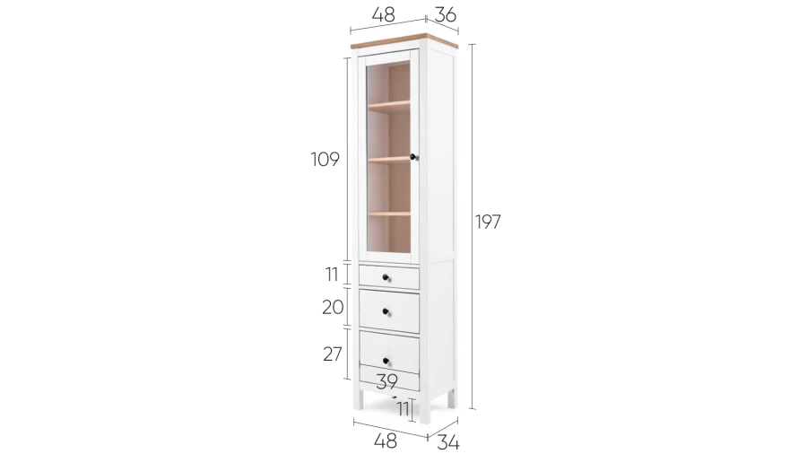 Шкаф-витрина 3 ящика - аналог IKEA HEMNES / ХЕМНЭС/ ХЕМНЕС / КЫМОР / ИКЕА 49х198х37 см, белый/светло-коричневый (изображение №5)