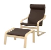 Кресло с подставкой для ног - IKEA POÄNG/POANG/ИКЕА ПОЭНГ , 100х82х68см, березовый шпон/глос темно-коричневый