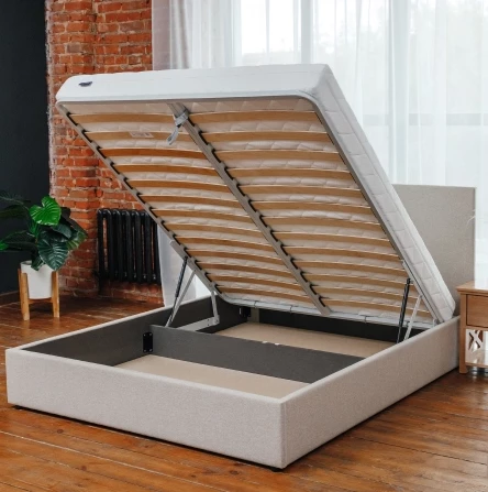 Кровать  BuyRelax (велюр), с ПМ, 140х200 см, бежевый (изображение №3)