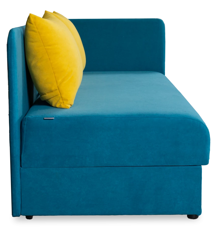 Диван-кровать Орлеан велюровый, раскладной, с ящиком для белья, механизм Книжка, желтый велюр, 198х88х81 см (изображение №6)