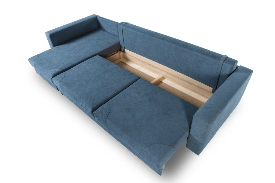 Диван-кровать Тенериф 3 прямой, велюровый, раскладной, синий, 312х157х90 см. (изображение №10)