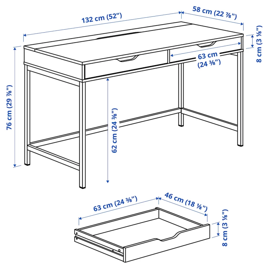 Письменный стол IKEA ALEX/АЛЕКС ИКЕА, 132x58 см, серо-бирюзовый (изображение №3)