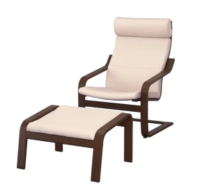 Кресло с подставкой для ног - IKEA POÄNG/ИКЕА ПОЭНГ , 100х82х68см, коричневый/глос кремовый/молочный