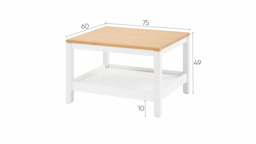 Стол журнальный  - аналог ИКЕА HEMNES / ХЕМНЭС/ ХЕМНЕС / КОДЗУВ / IKEA , 75x60 см, белый/светло-коричневый (изображение №4)