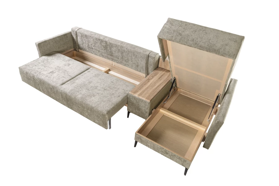Диван-кровать Тенериф 2, велюровый, раскладной, песочный шенилл, 334х156х93 см (изображение №9)
