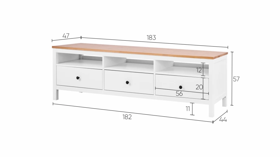 Тумба под ТВ - аналог IKEA HEMNES / ХЕМНЭС/ ХЕМНЕС / КЫМОР / ИКЕА 183х57х47 см, белый/светло коричневый (изображение №5)