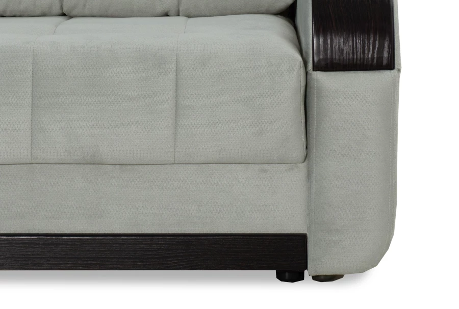 Диван-кровать Татьяна 5 БД Optima велюровый, раскладной, с ящиком для белья, механизм Еврокнижка, светло-серый велюр, 234х117х100см (изображение №5)