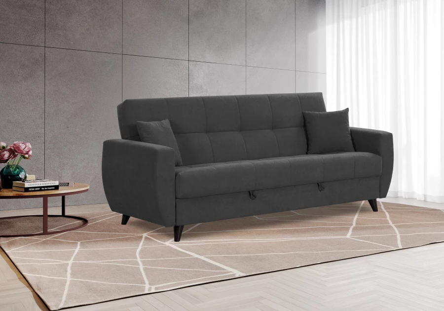 Диван-кровать Бетти 2 велюровый, раскладной, темно-серый, 236х88х96 см (изображение №3)