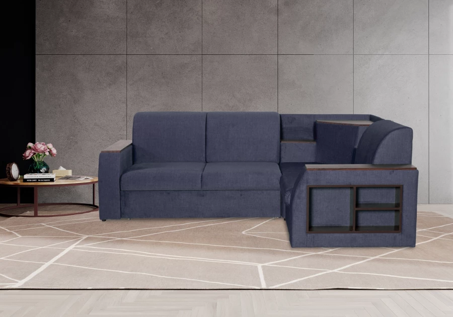 Угловой диван-кровать Сенатор, темно-синий, 260х187х92 см (изображение №12)