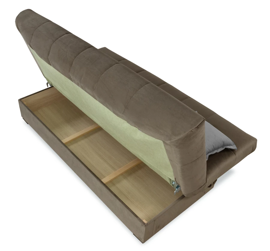 Прямой диван-кровать Аккорд велюровый, раскладной, песочно-серый, 192х100х95 см (изображение №8)