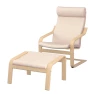 Кресло с подставкой для ног - IKEA POÄNG/ИКЕА ПОЭНГ , 100х82х68см, под беленый дуб/глосе кремовый/молочный