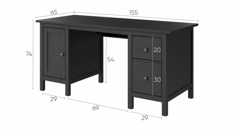 Стол письменный - аналог IKEA HEMNES / ХЕМНЭС/ ХЕМНЕС / КЫМОР / ИКЕА 155х65x74 см, черный (изображение №4)