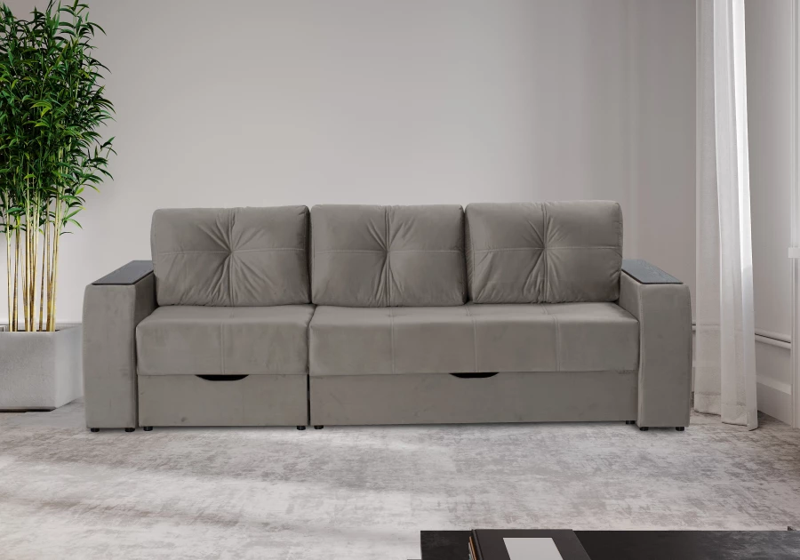 Прямой диван-кровать Спинер, раскладной, серый, 256х108х90 см (изображение №13)