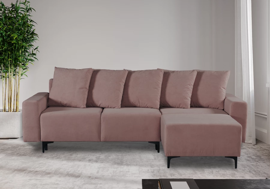 Угловой диван-кровать Халиф, механизм Пантограф, розово-сиреневый велюр, 261х102х96 см (изображение №2)