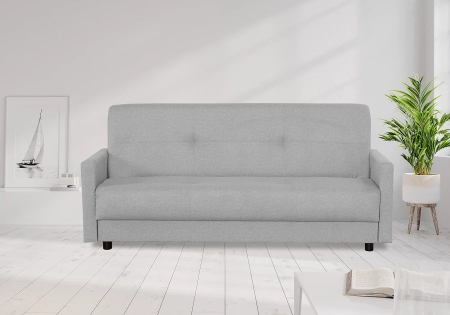 Диван-кровать Квин, раскладной, с ящиком для белья,  светло-серый велюр, 216х84х85 см (изображение №11)