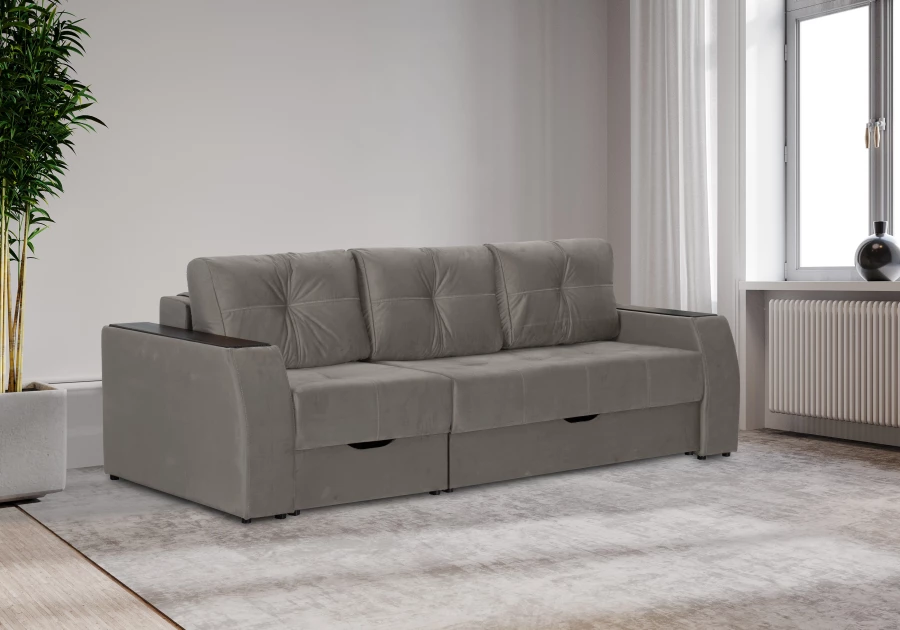 Прямой диван-кровать Спинер, раскладной, серый, 256х108х90 см (изображение №14)