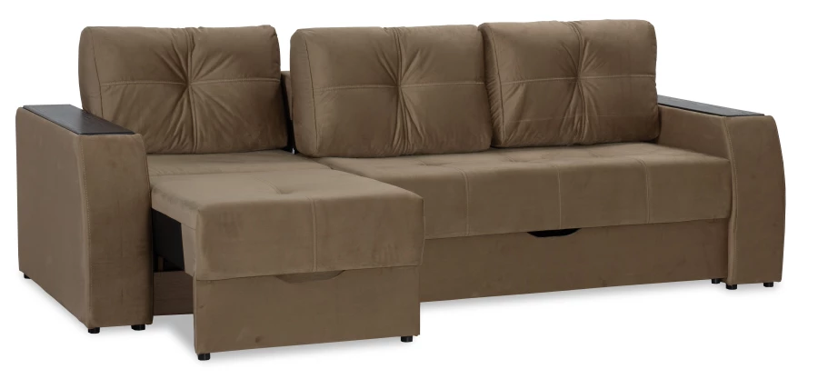 Прямой диван-кровать Спинер, раскладной, коричневый, 256х108х90 см (изображение №9)