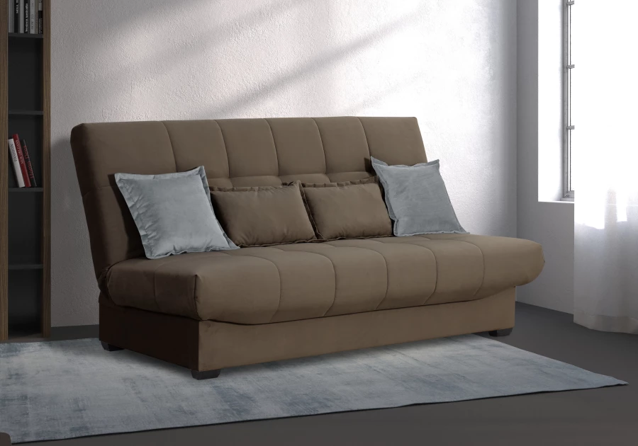 Прямой диван-кровать Аккорд велюровый, раскладной, песочно-серый, 192х100х95 см (изображение №13)