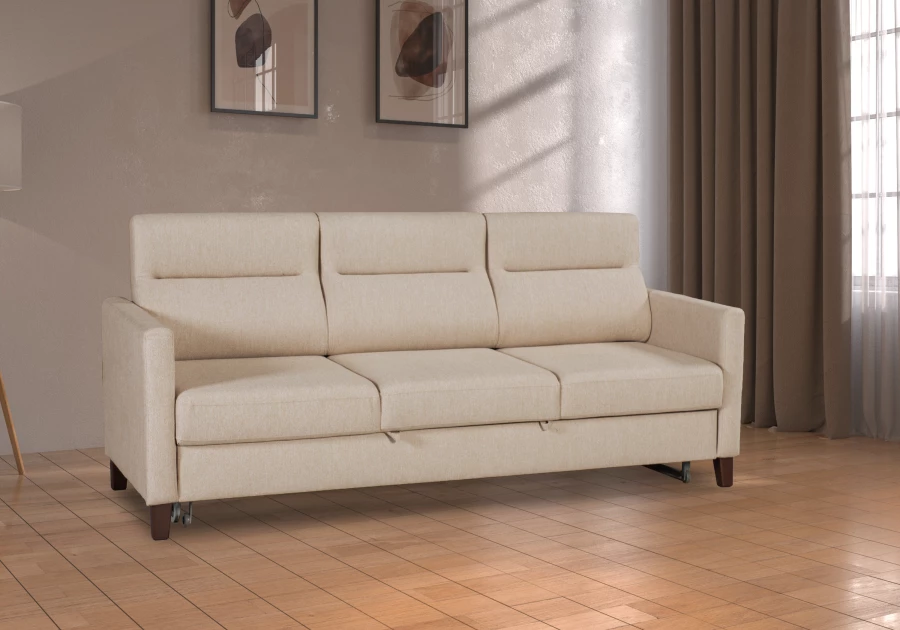 Прямой диван-кровать Марсель, велюровый, светло-песочный, 223х90х99 см (изображение №8)