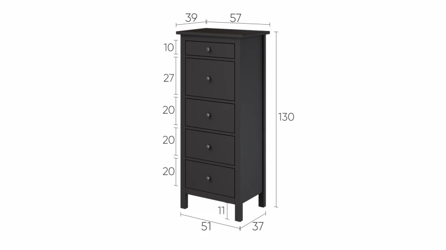 Комод с 5 ящиками - аналог IKEA HEMNES / ХЕМНЭС/ ХЕМНЕС / КЫМОР / ИКЕА 58х131х40 см, черный (изображение №5)