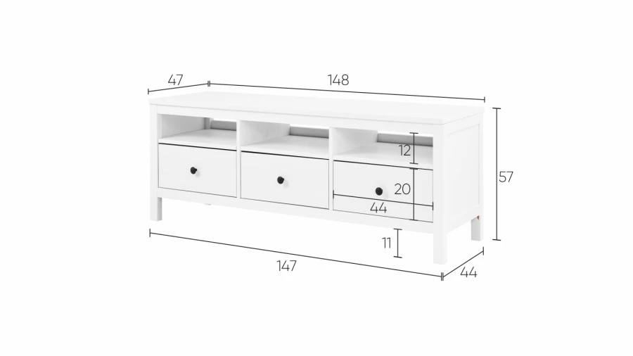 Тумба под ТВ - аналог IKEA HEMNES / ХЕМНЭС/ ХЕМНЕС / КЫМОР / ИКЕА 148х57х47 см, белый (изображение №5)