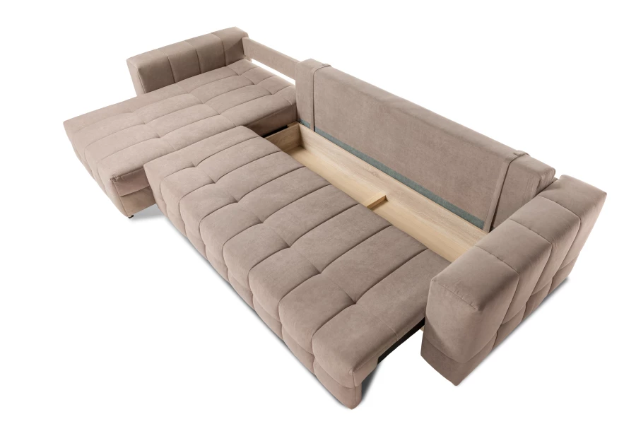 Диван-кровать Реал 2, велюровый, раскладной, бежевый велюр, 350х180х90 см (изображение №3)