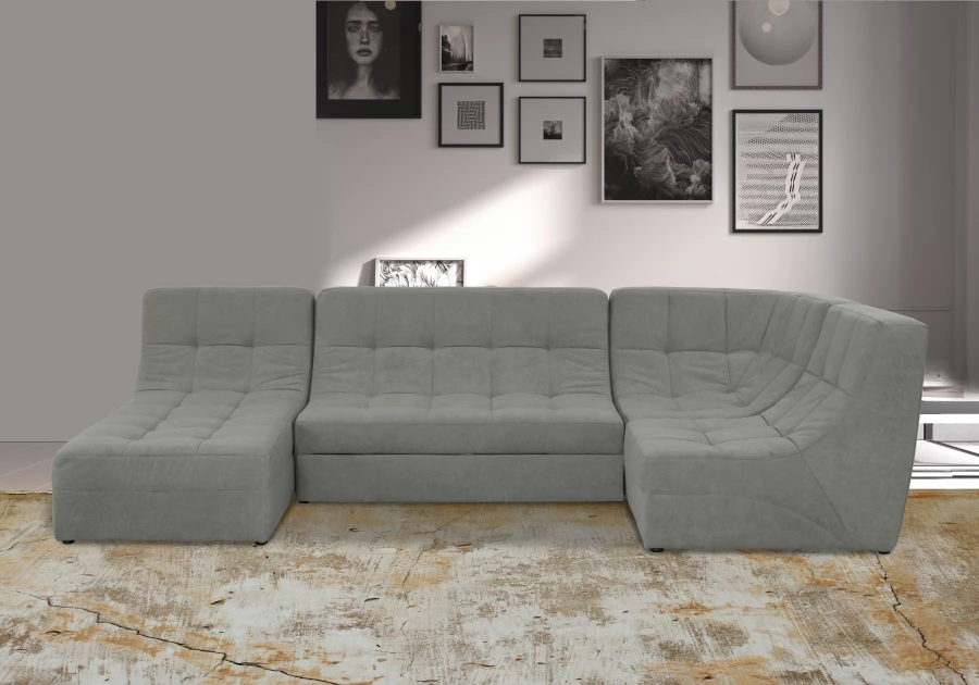 Угловой диван-кровать Палладиум 2, модульный, серый, 325х185х88 см (изображение №12)