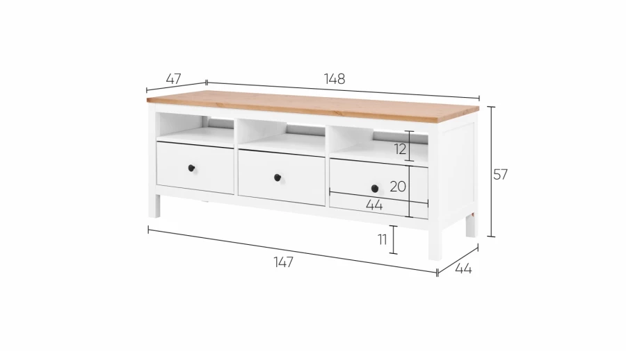 Тумба под ТВ - аналог IKEA HEMNES / ХЕМНЭС/ ХЕМНЕС / КЫМОР / ИКЕА 148х57х47 см, белый/светло-коричневый (изображение №5)