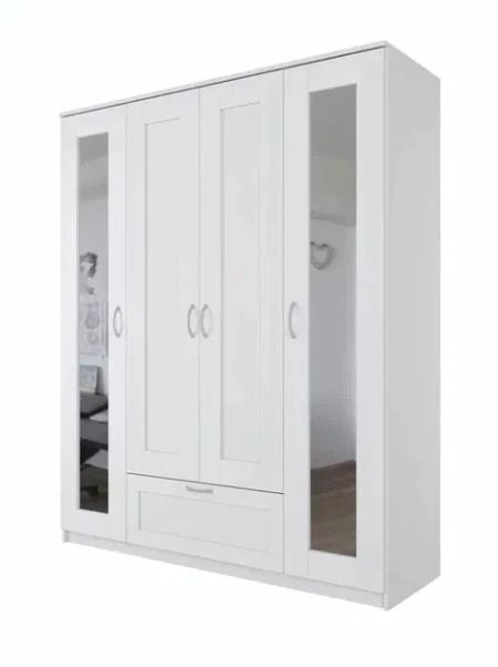 Шкаф комбинированный 4 двери и 1 ящик СИРИУС - аналог IKEA BRIMNES, белый (с 2 зеркалами) (изображение №1)