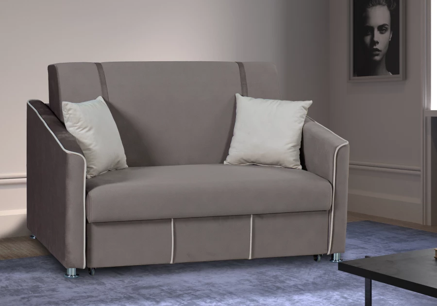 Прямой диван-кровать Милан, велюровый, раскладной, кофейно-песочно-серый, 149х99х91 см (изображение №7)