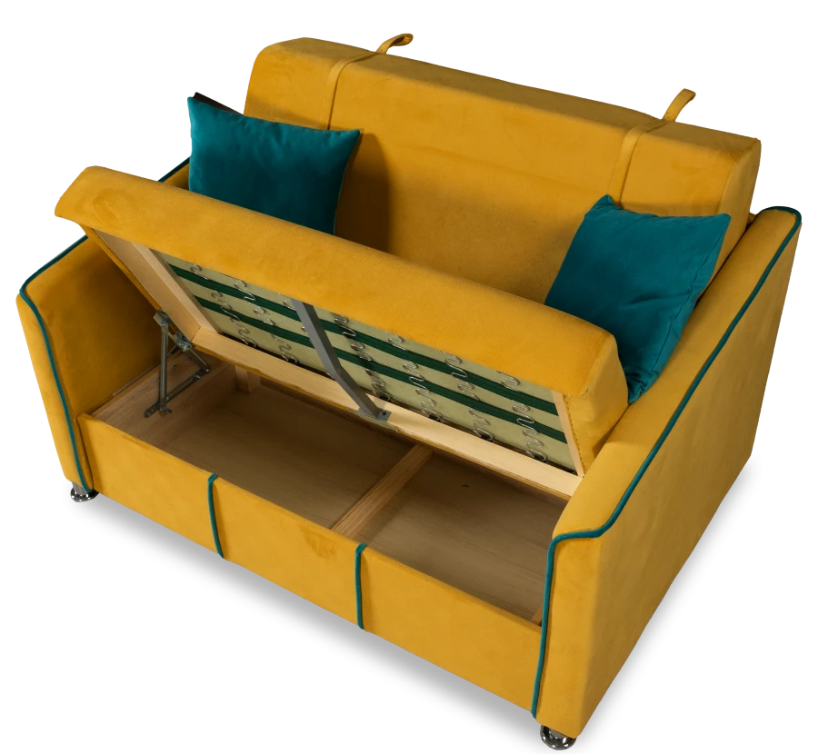 Прямой диван-кровать Милан, велюровый, раскладной, горчично-желтый, 149х99х91 см (изображение №5)