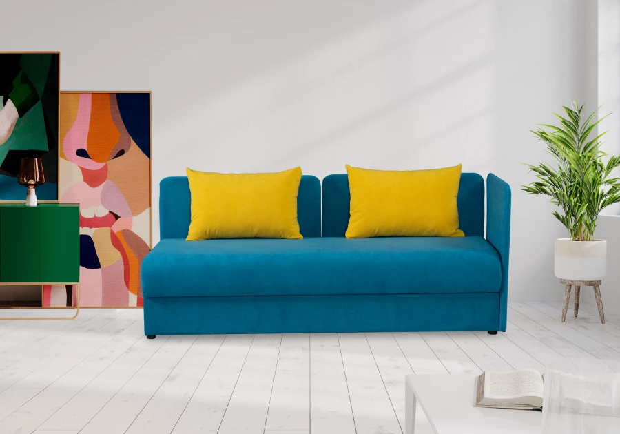 Диван-кровать Орлеан велюровый, раскладной, с ящиком для белья, механизм Книжка, желтый велюр, 198х88х81 см (изображение №2)