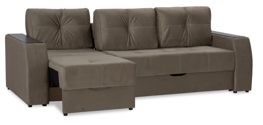 Прямой диван-кровать Спинер, раскладной, песочно-серый, 256х108х90 см (изображение №8)