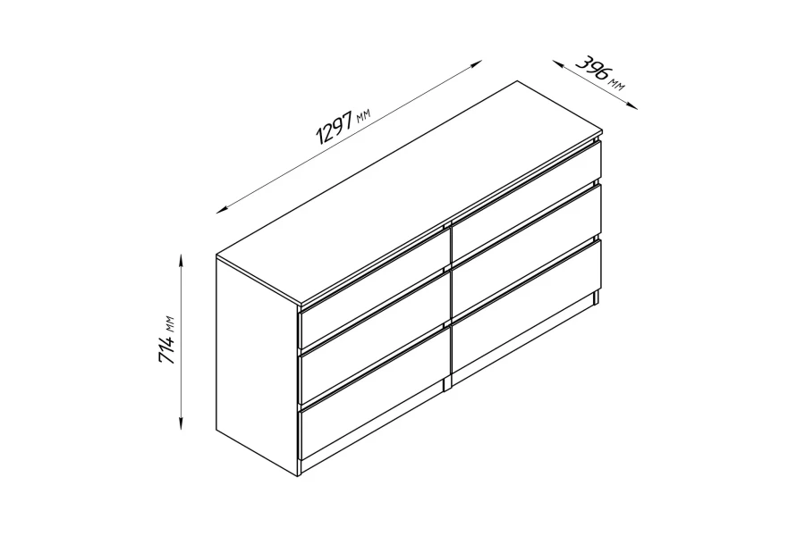 Комод 6 ящиков Кастор - аналог IKEA KULLEN,129х39х71,сонома (изображение №4)