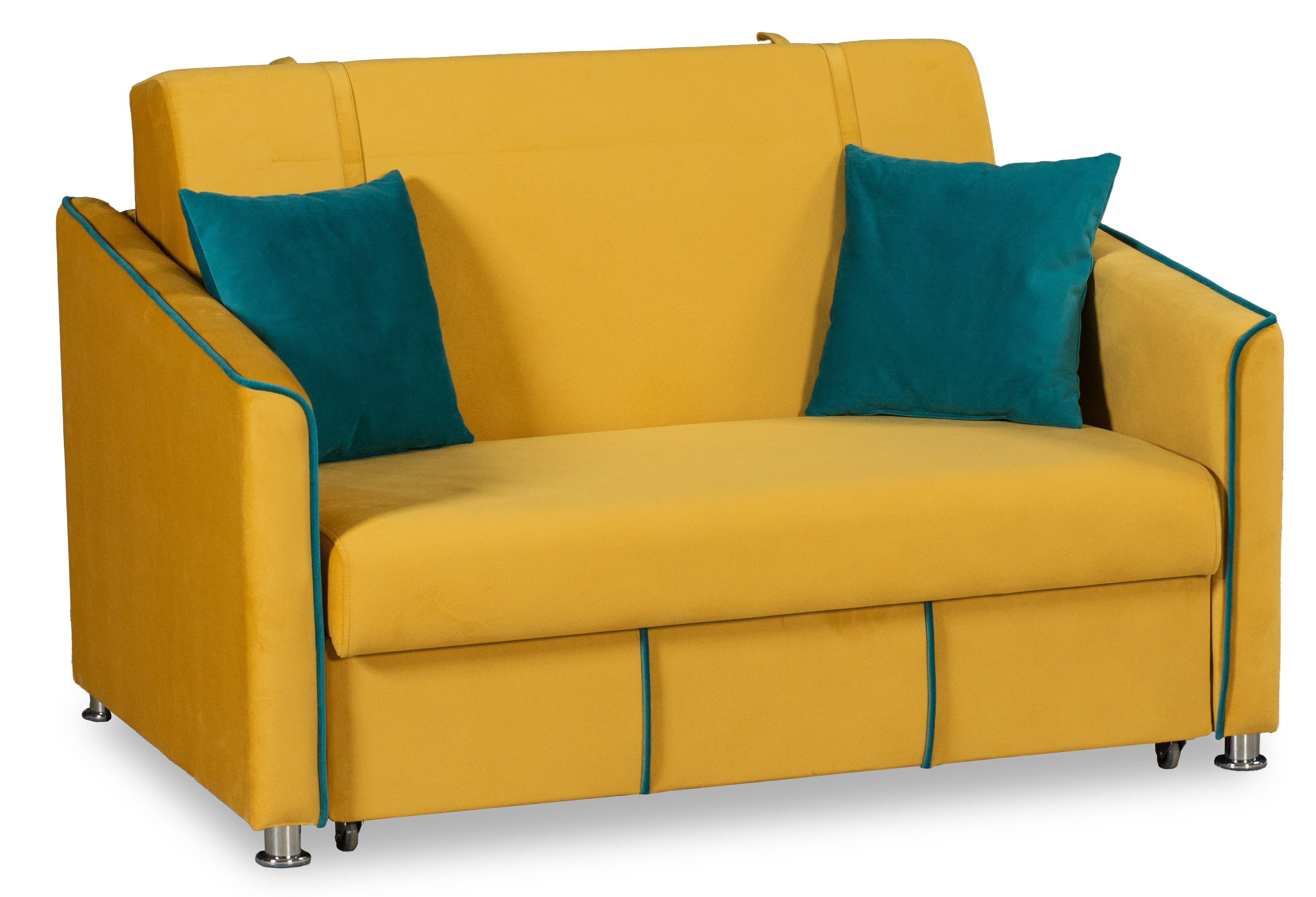 Прямой диван-кровать Милан, велюровый, раскладной, горчично-желтый, 149х99х91 см